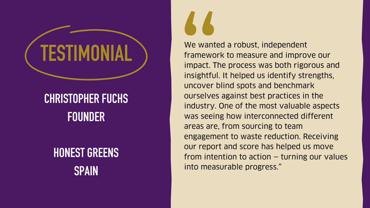 Testimonial graphic from Honest Greens, Spain