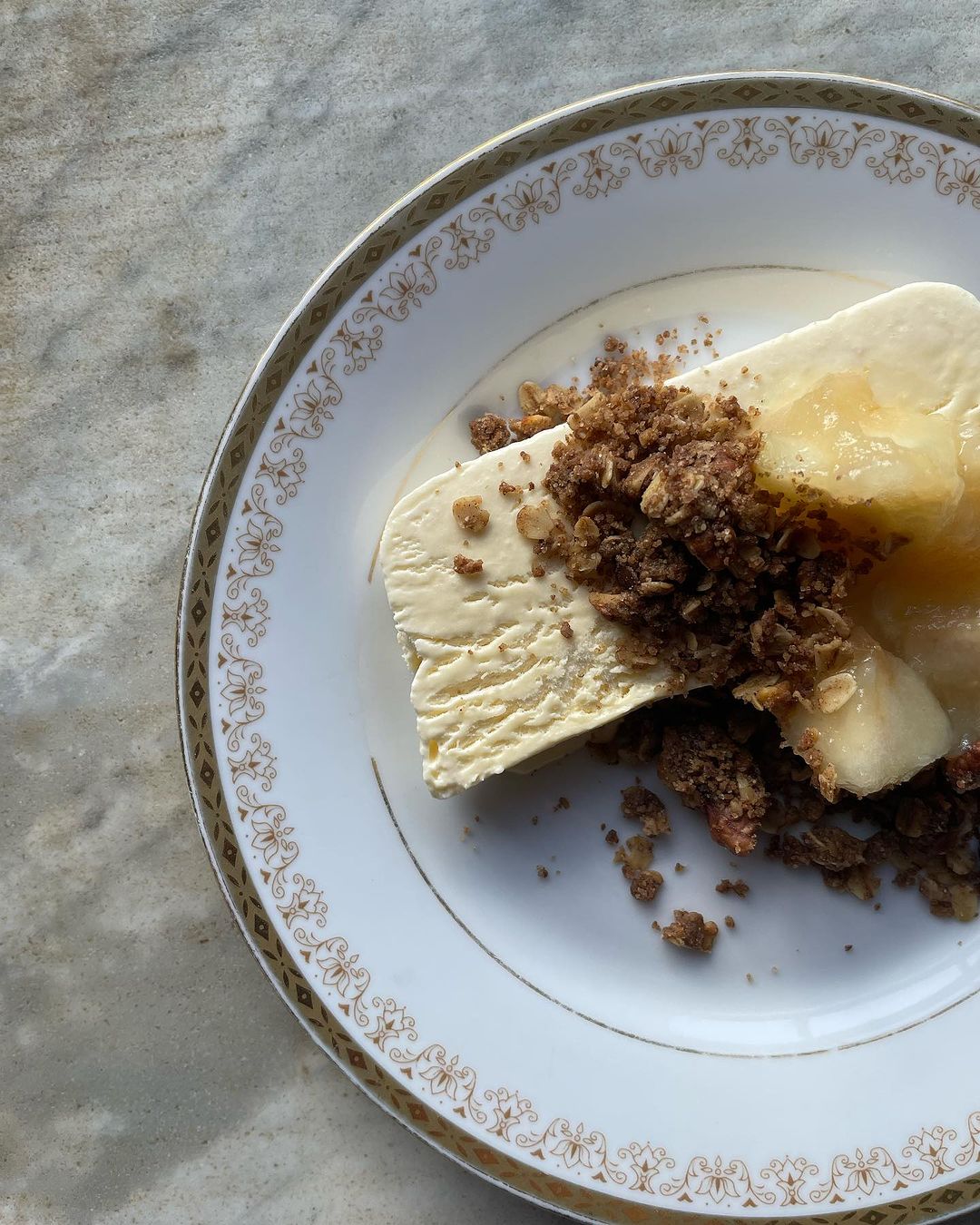 Overhead shot of ice cream with crumble topping at The Bull Inn
