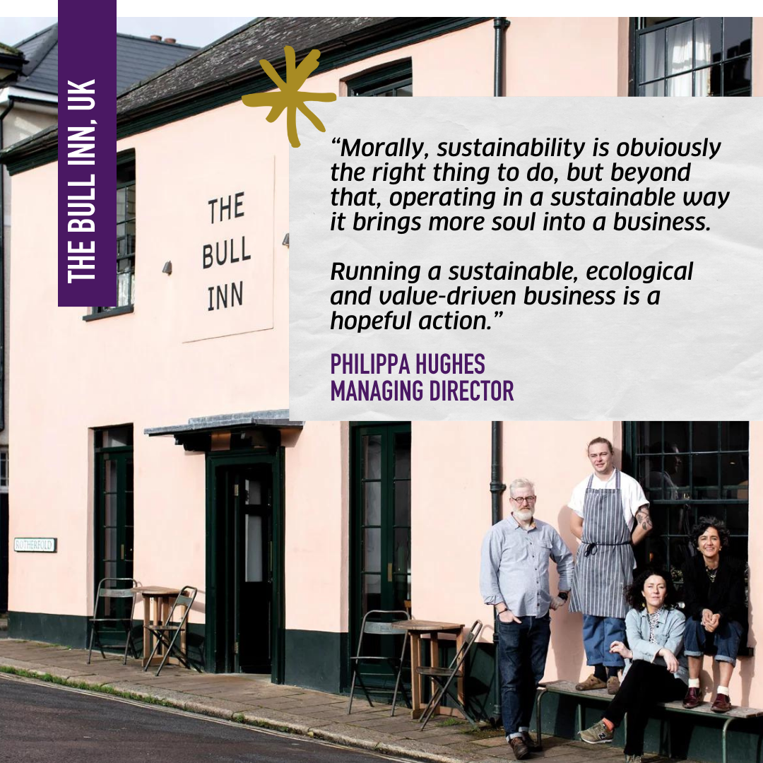 The Bull Inn Totnes with sustainability quote