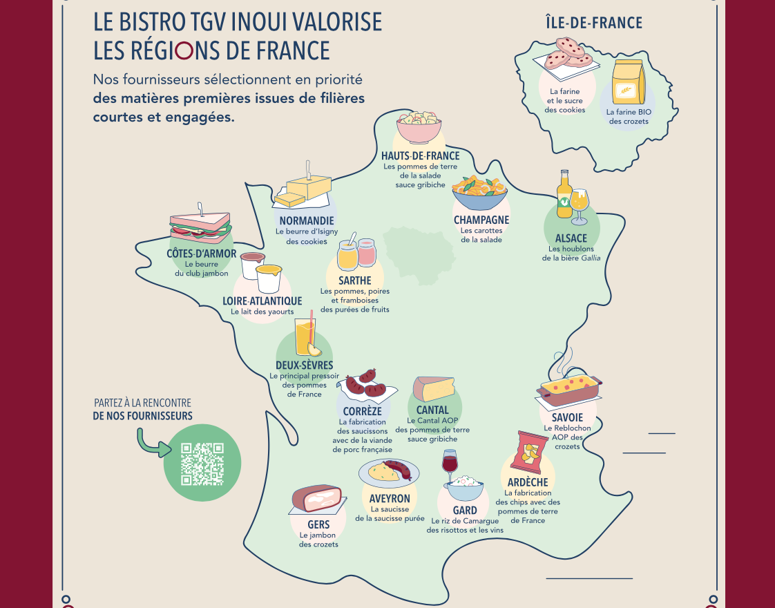 A map of France with food producers highlighted