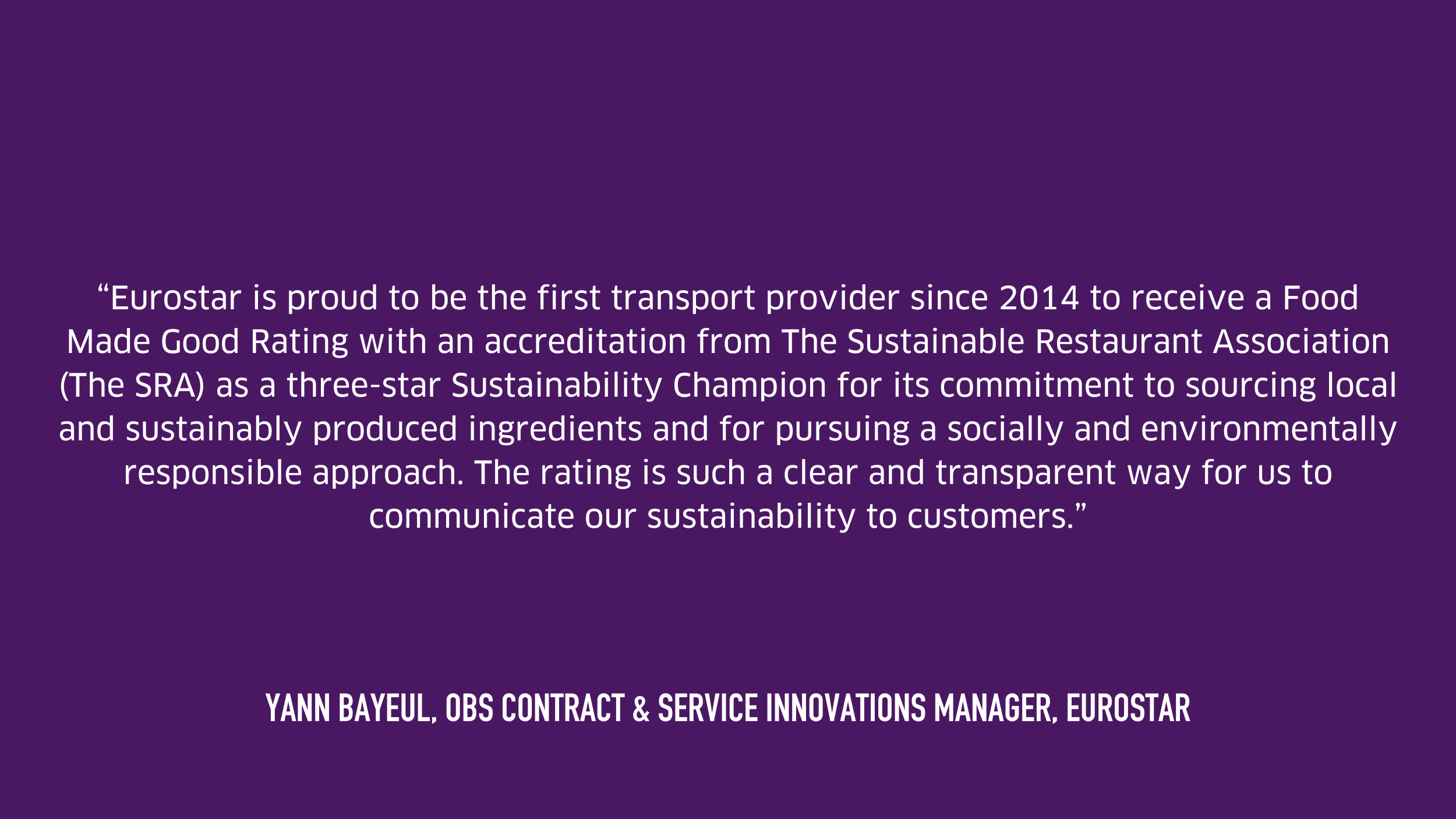 Written testimonial from Eurostar, white text on purple background