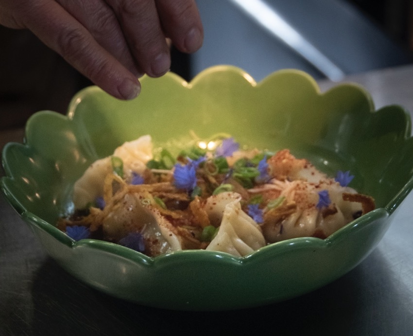 Carp dumplings in a green bowl at The Salopian Inn