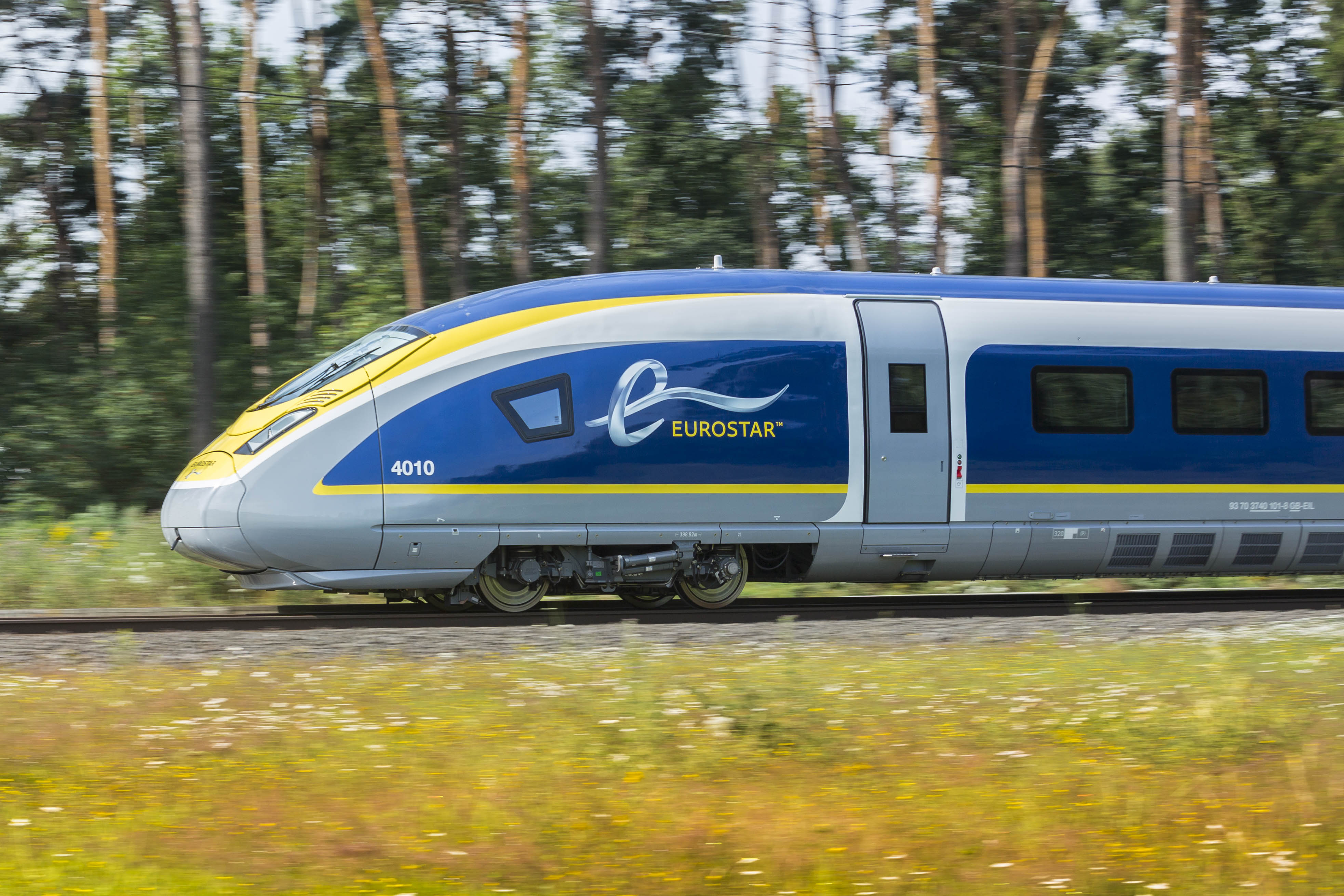 Eurostar train going through the countryside
