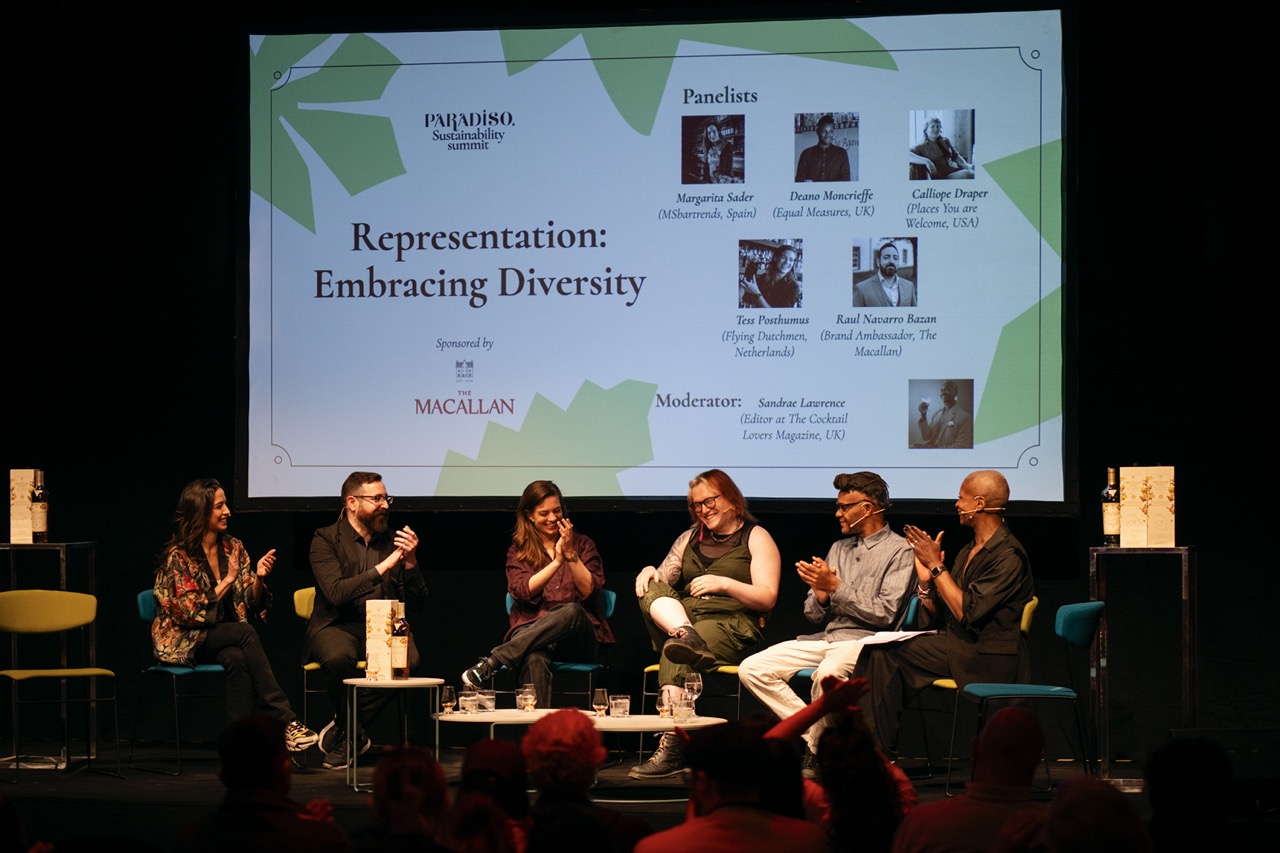 Stage with big screen for Embracing Diversity talk at Paradiso Sustainability Summit
