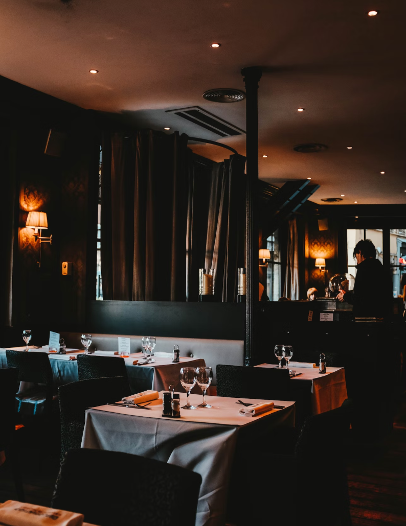 Softly lit restaurant interior