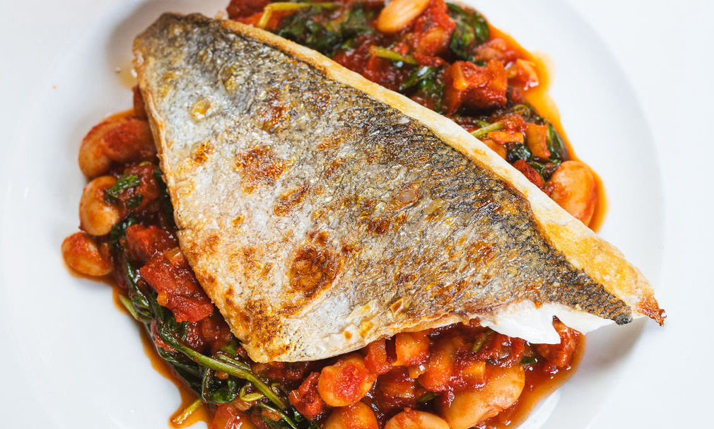 Beautiful fish dish at Peach Pubs with tomato bean sauce
