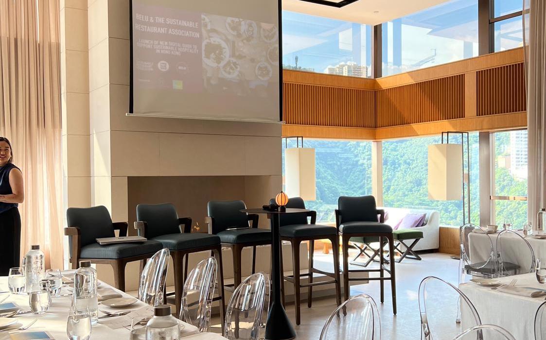 Sunny room at The Upper House Hong Kong for the launch of 'Small Changes, Big Impact: Driving Sustainability Through Hospitality', a free resource from Belu and The Sustainable Restaurant Association