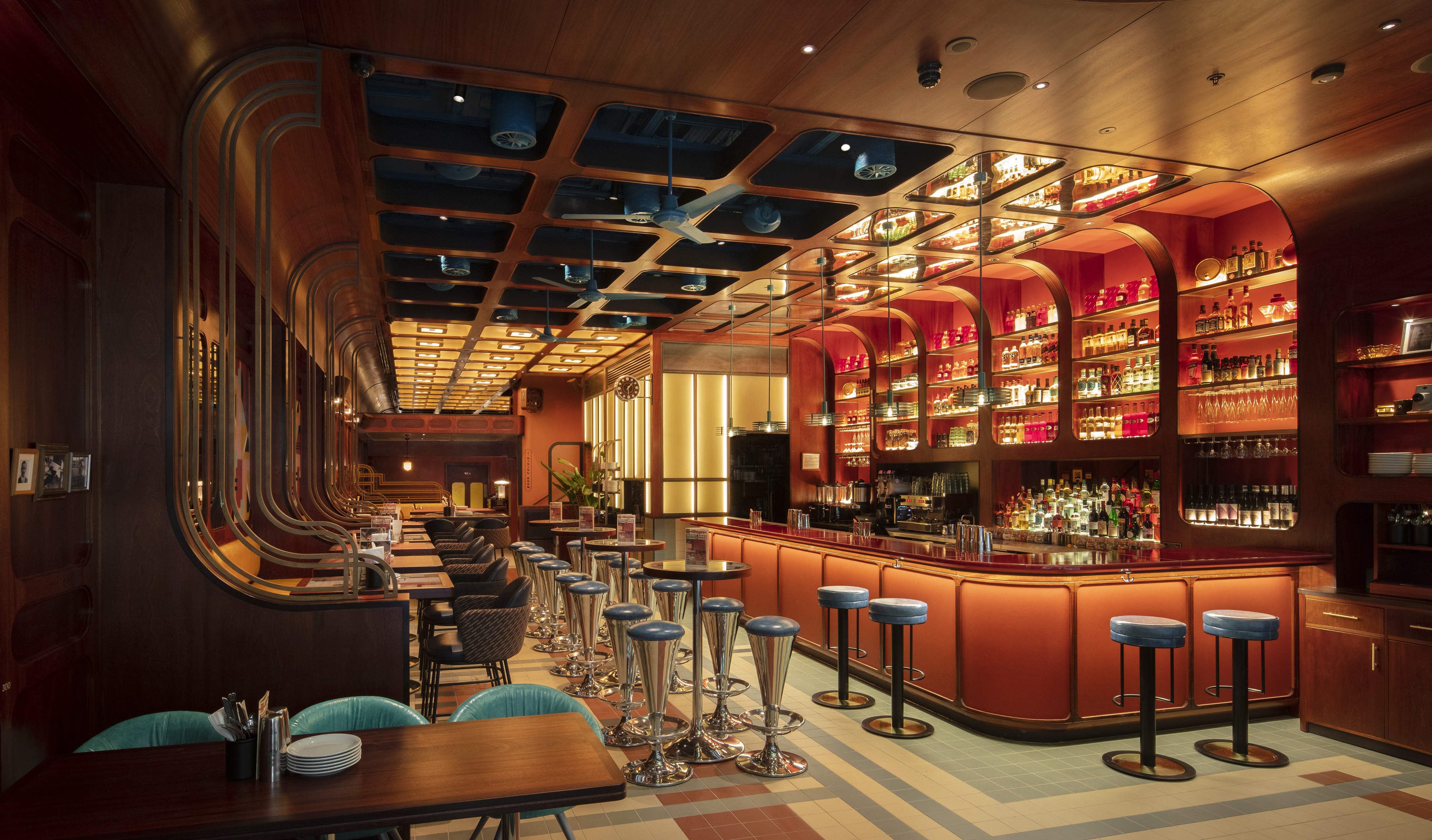 Interior shot of bar at Dishoom restaurant