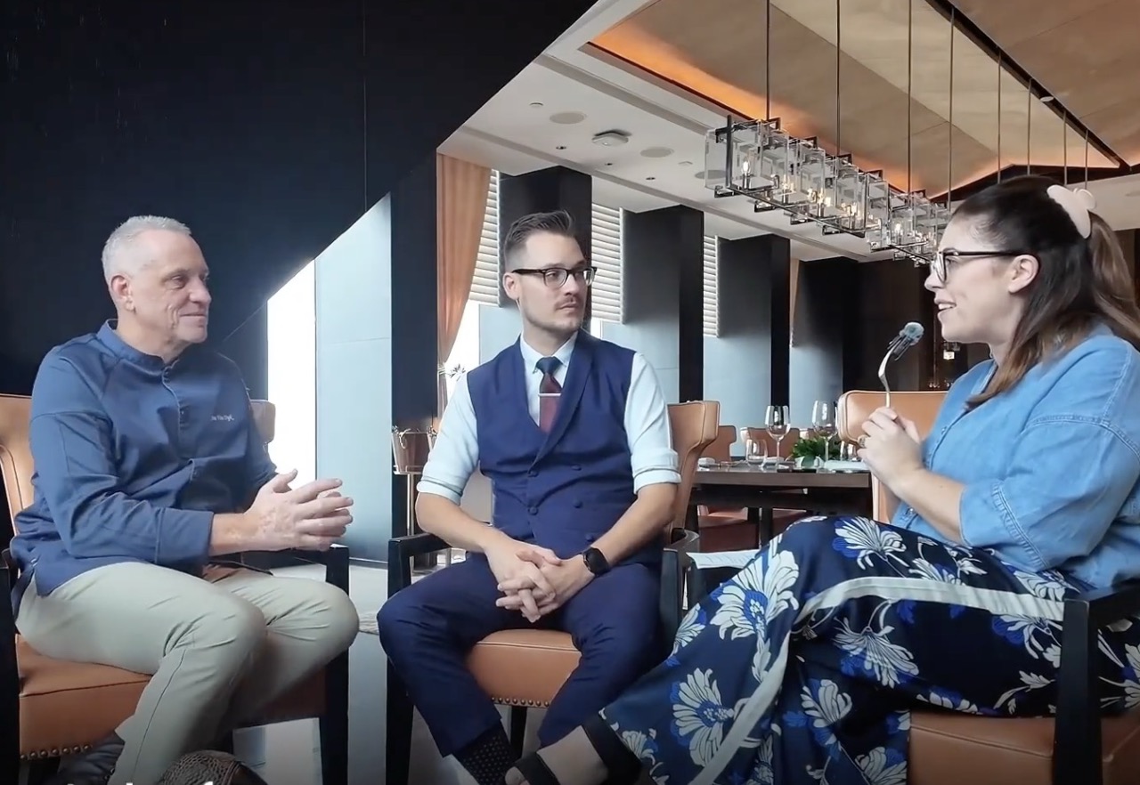 The SRA's Karen Finnerty interviewing Jan Van Dyke and Jonas Vittur of Rosewood Phnom Penh