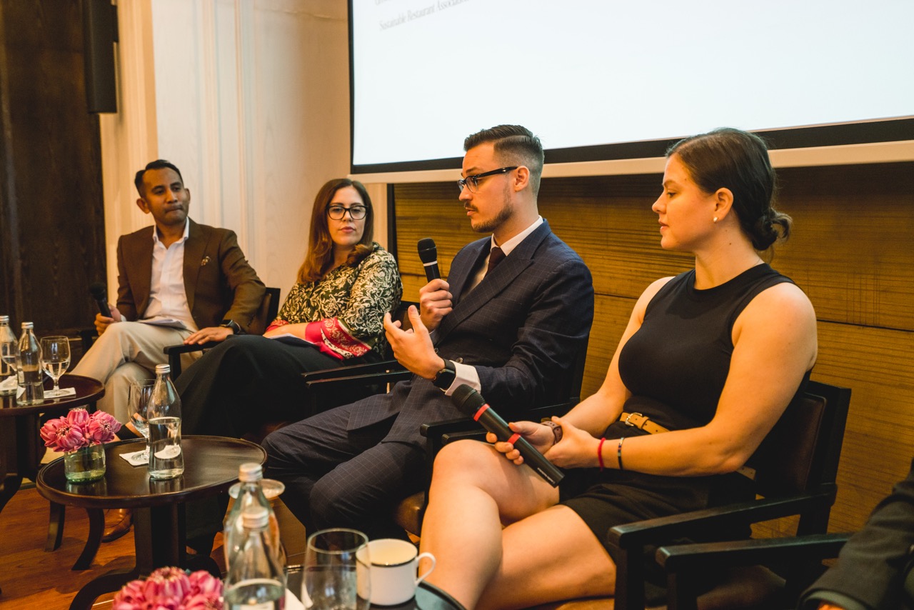 A panel of people speaking at Rosewood Phnom Penh's Sustainable Bar Summit