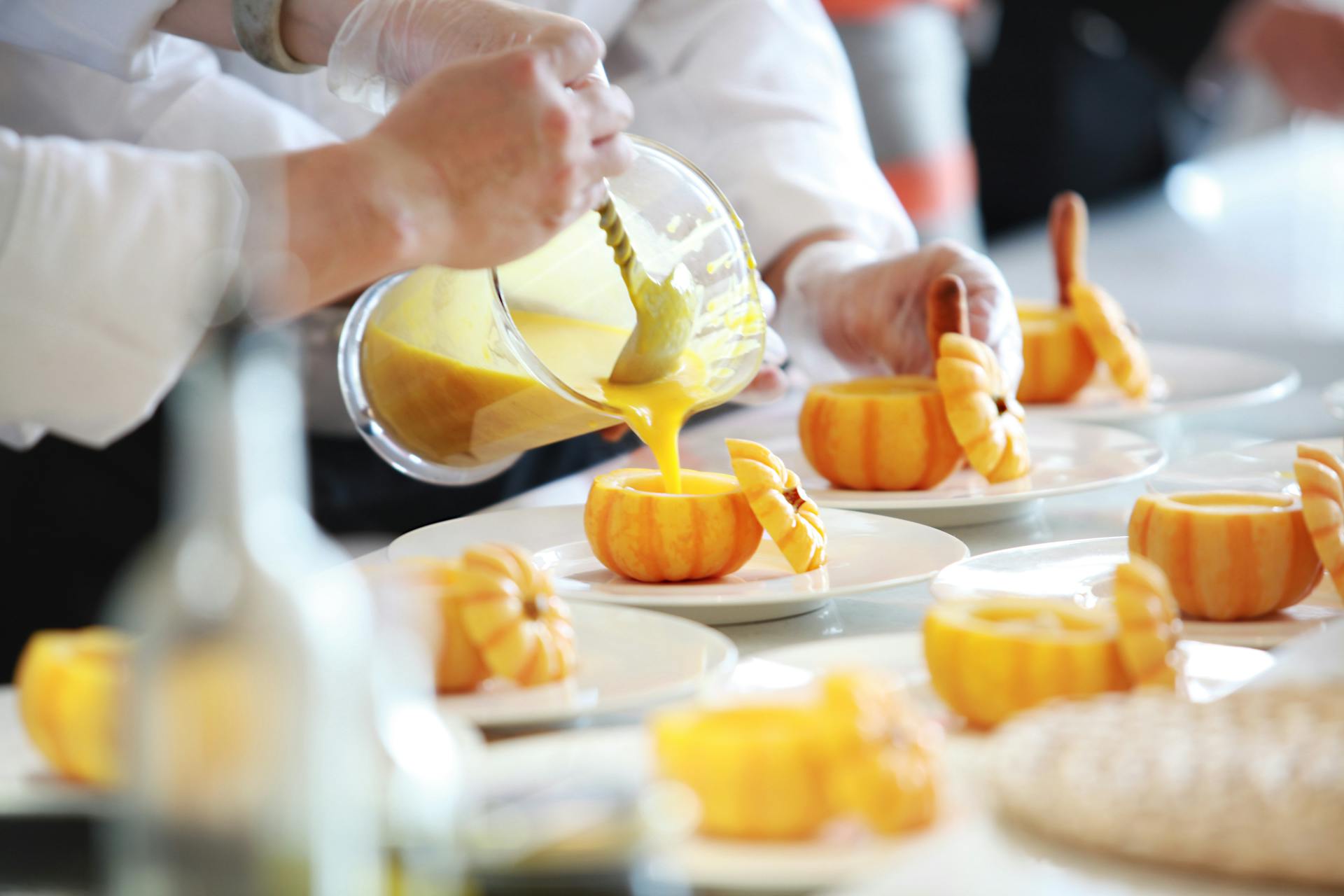 Chef plating up food
