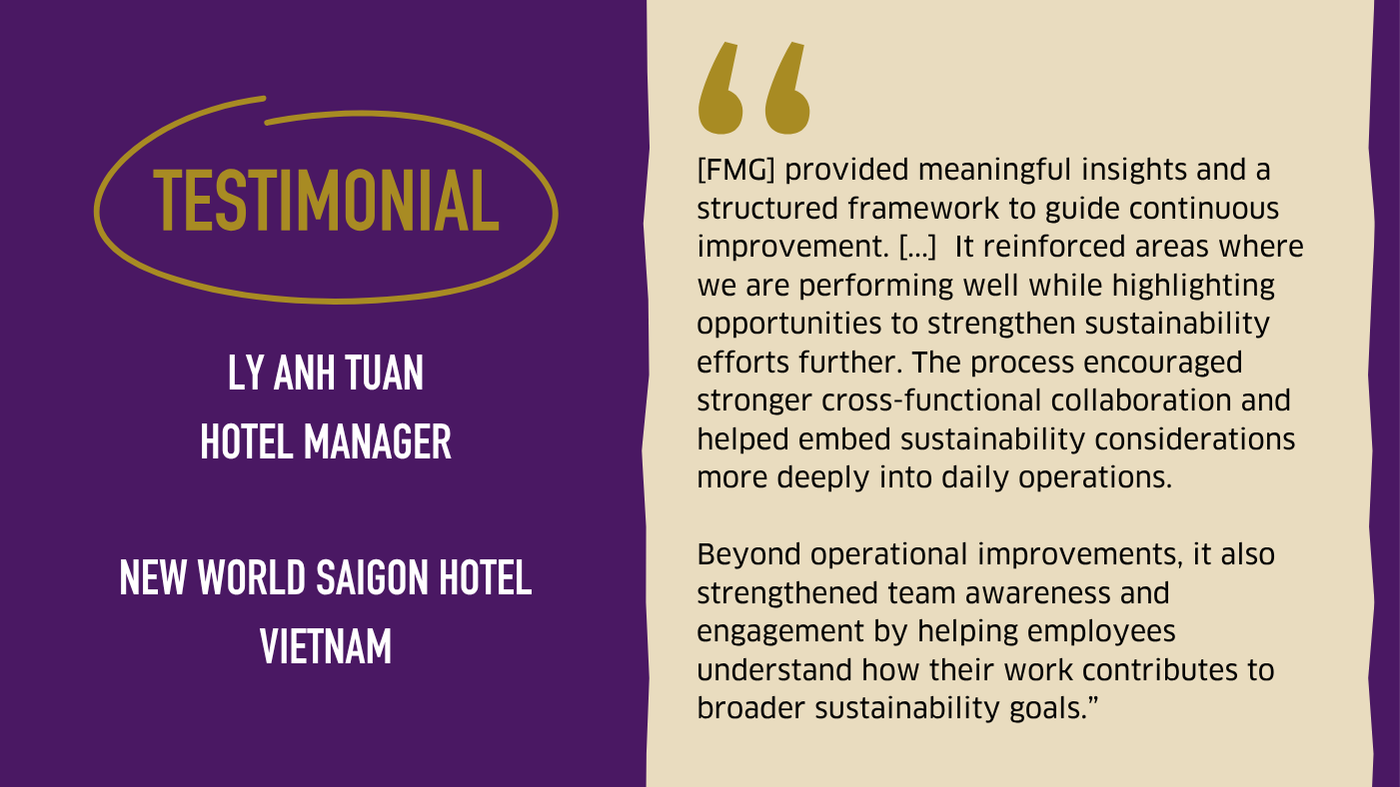 Testimonial graphic from New World Saigon Hotel, Vietnam