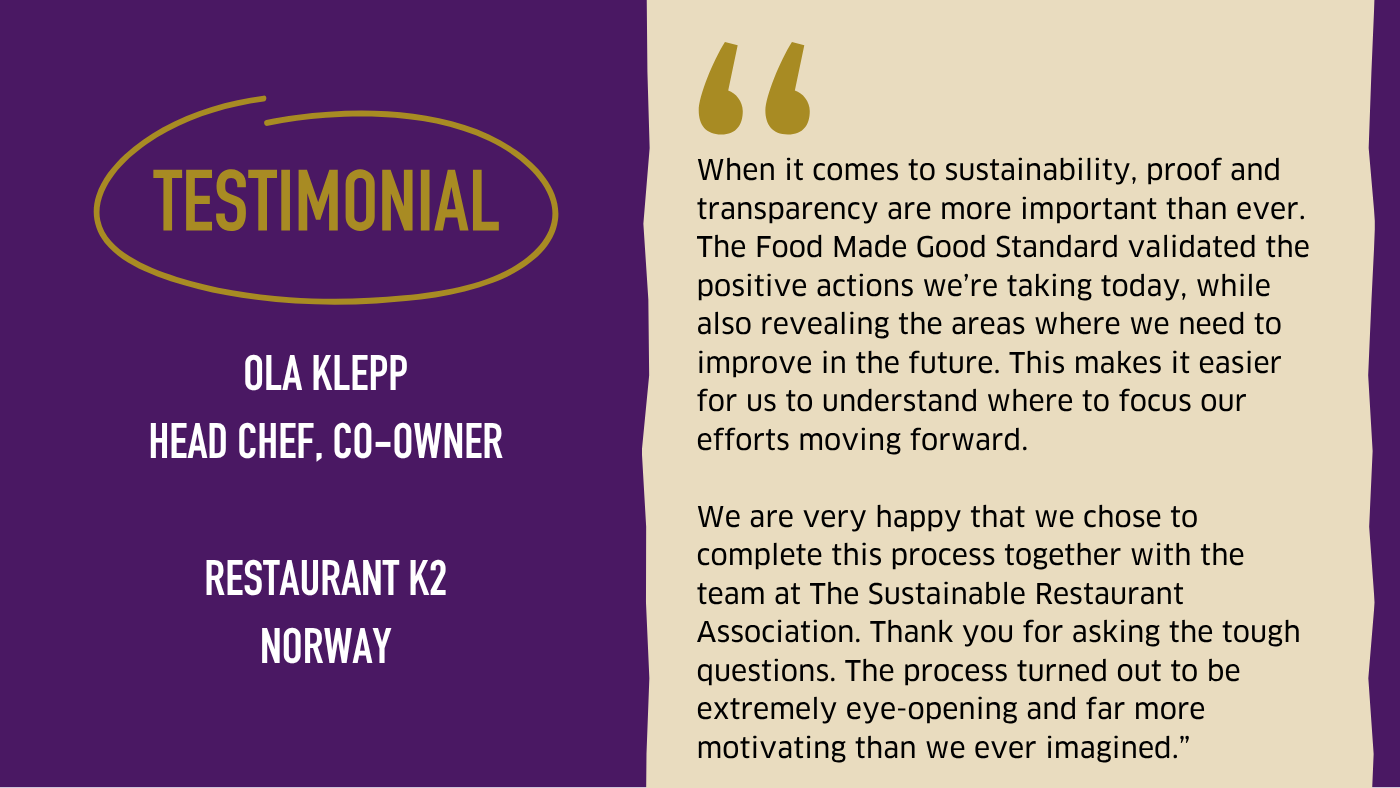 Testimonial graphic from Restaurant K2, Norway