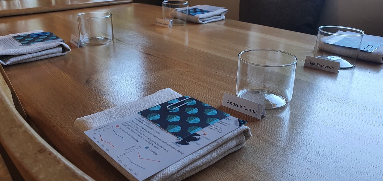 A menu, cloth napkin, name card and glass on a table at Inver restaurant