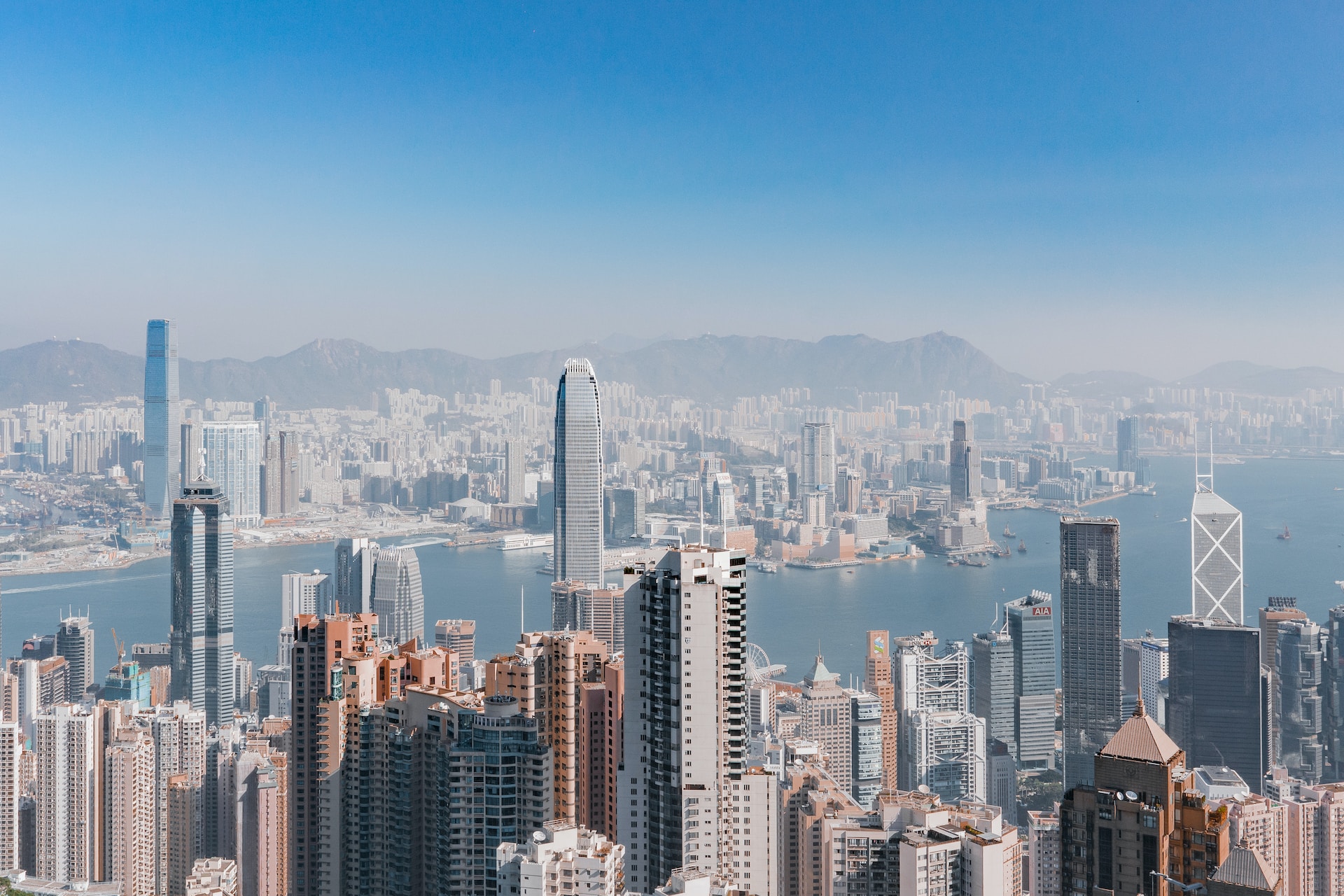 Wide shot of Hong Kong skyline