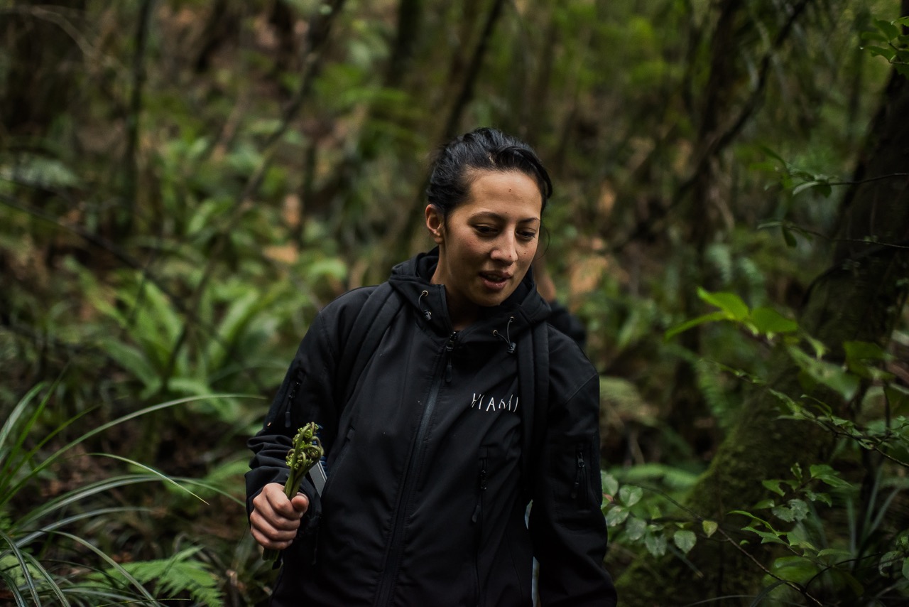 Chef Monique Fiso foraging in the woods