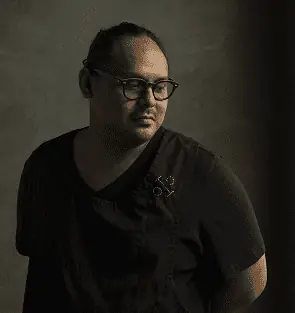 Chef Jordy Navarra of Toyo restaurant in black V-neck T-shirt