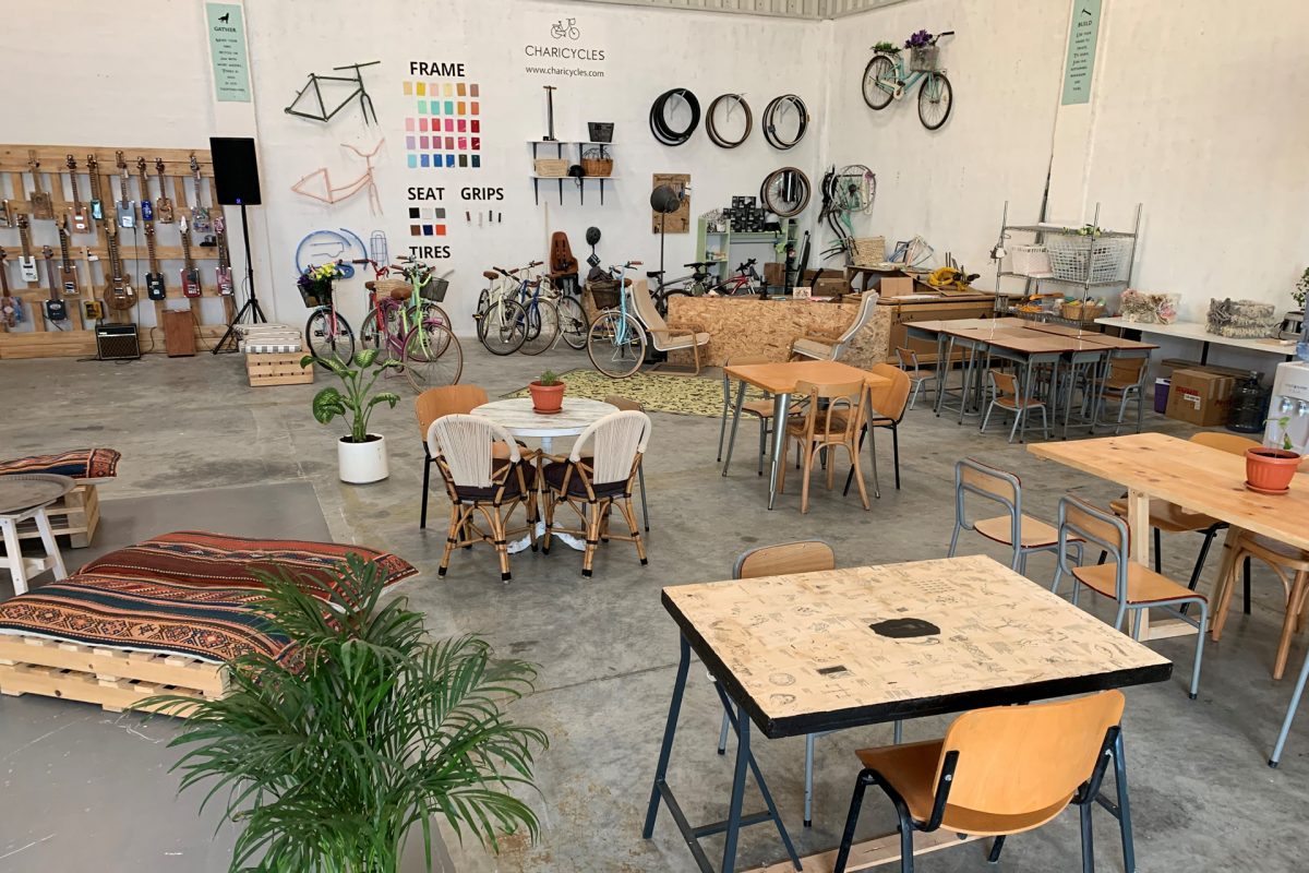 Interior of restaurant in big space