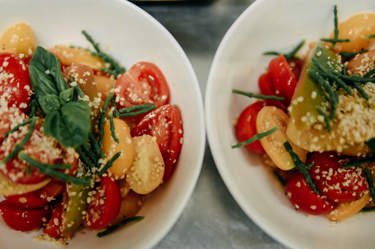 Two bowls of tomato salad at Aethos Sardinia
