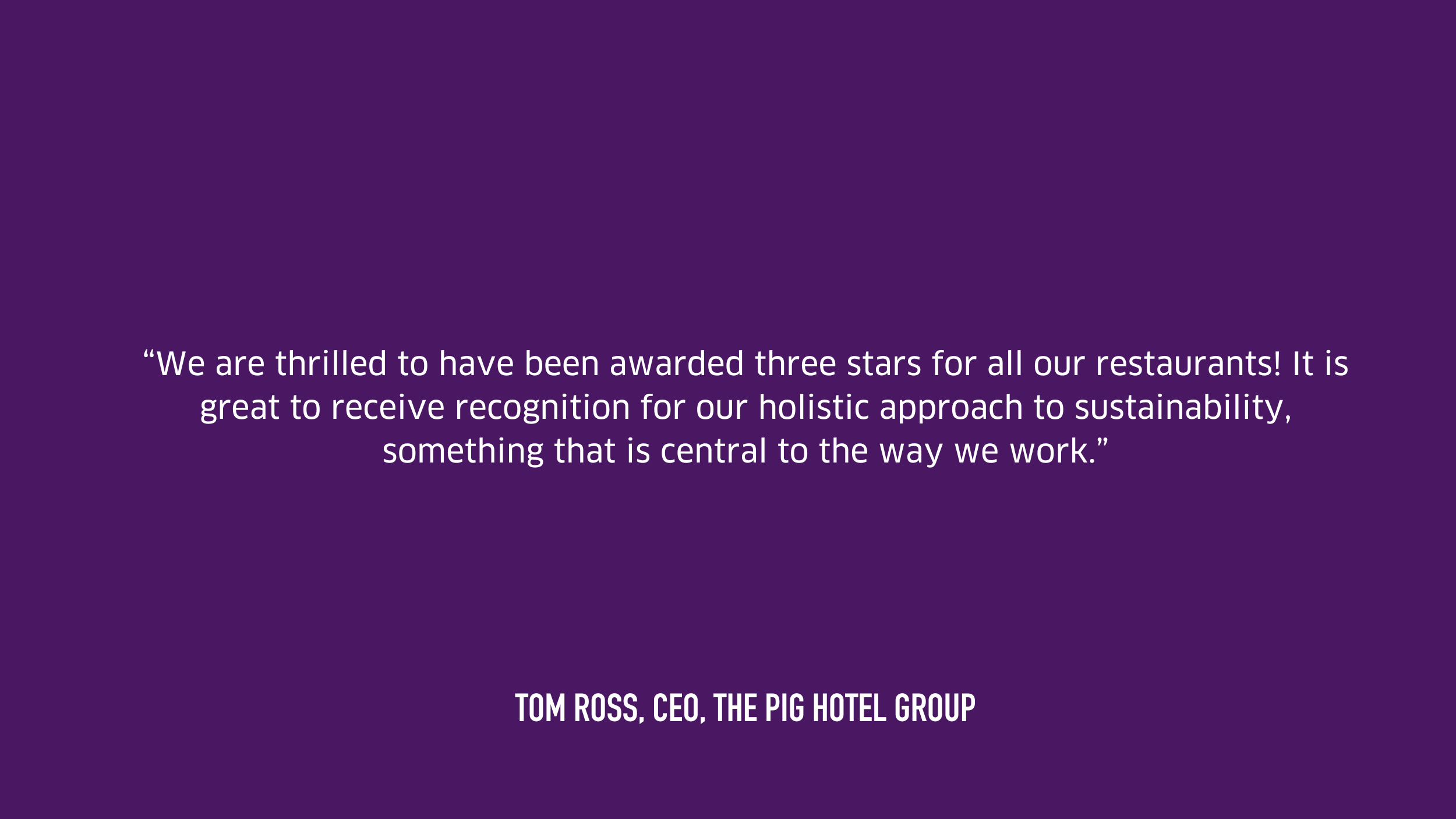 Written testimonial from The PIG Group, white text on purple background