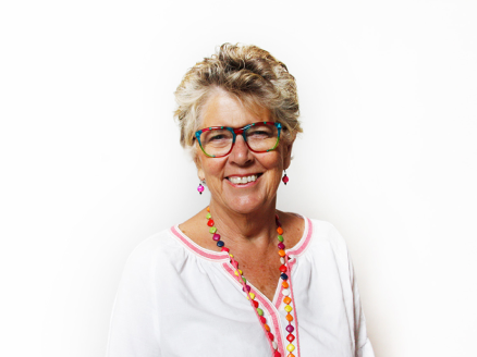 A headshot of Dame Prue Leith against a white background