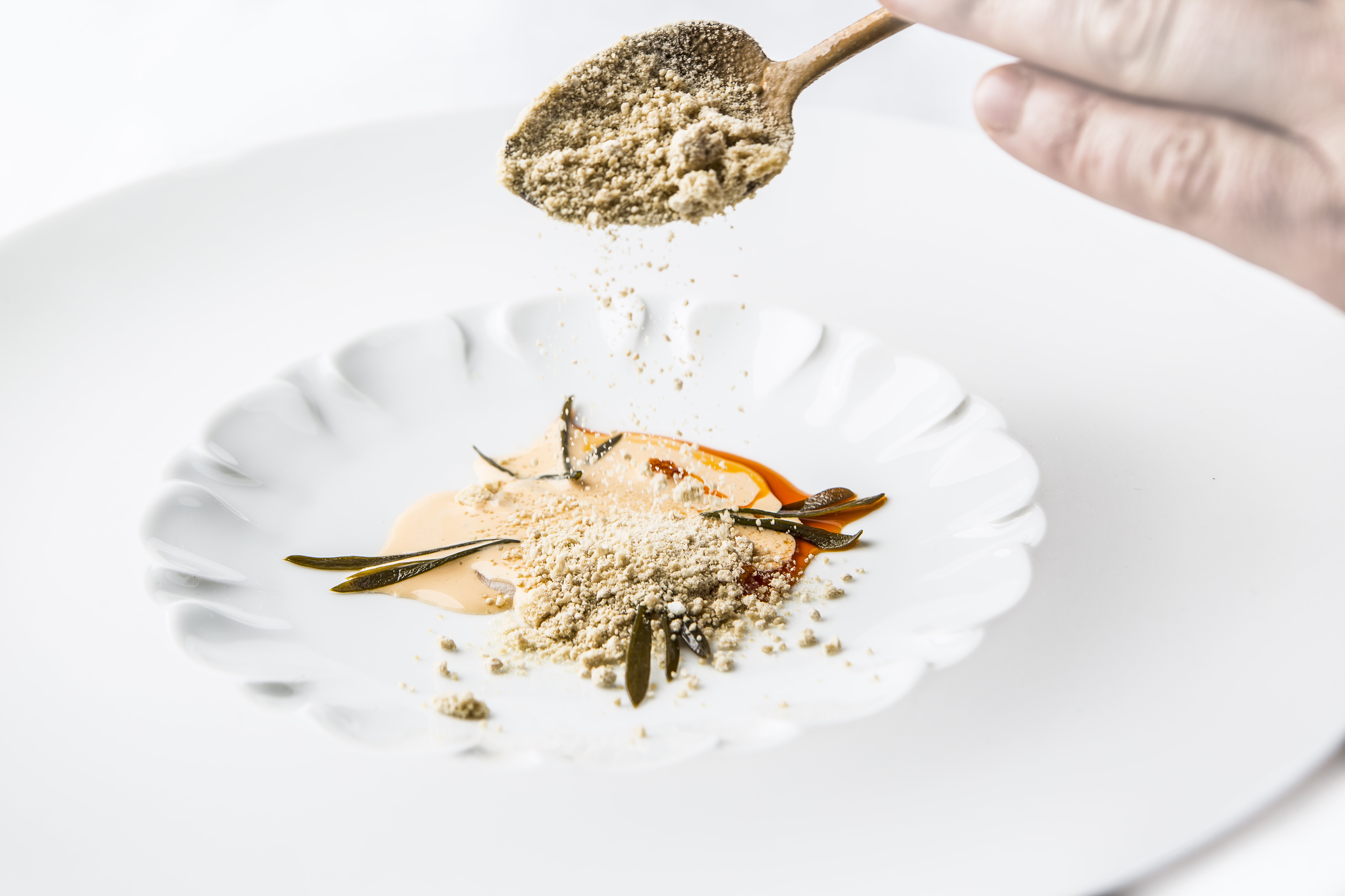 Beautiful dish in scallop shell at Aponiente