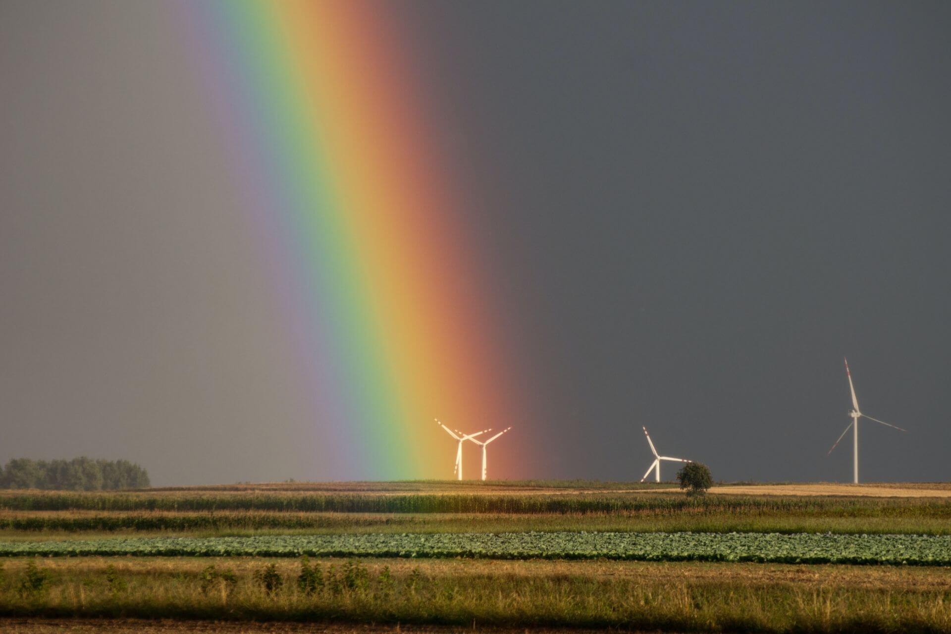 Rainbow against dark sky