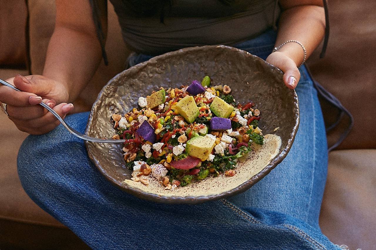 A bowl of beautiful, colourful food at Honest Greens