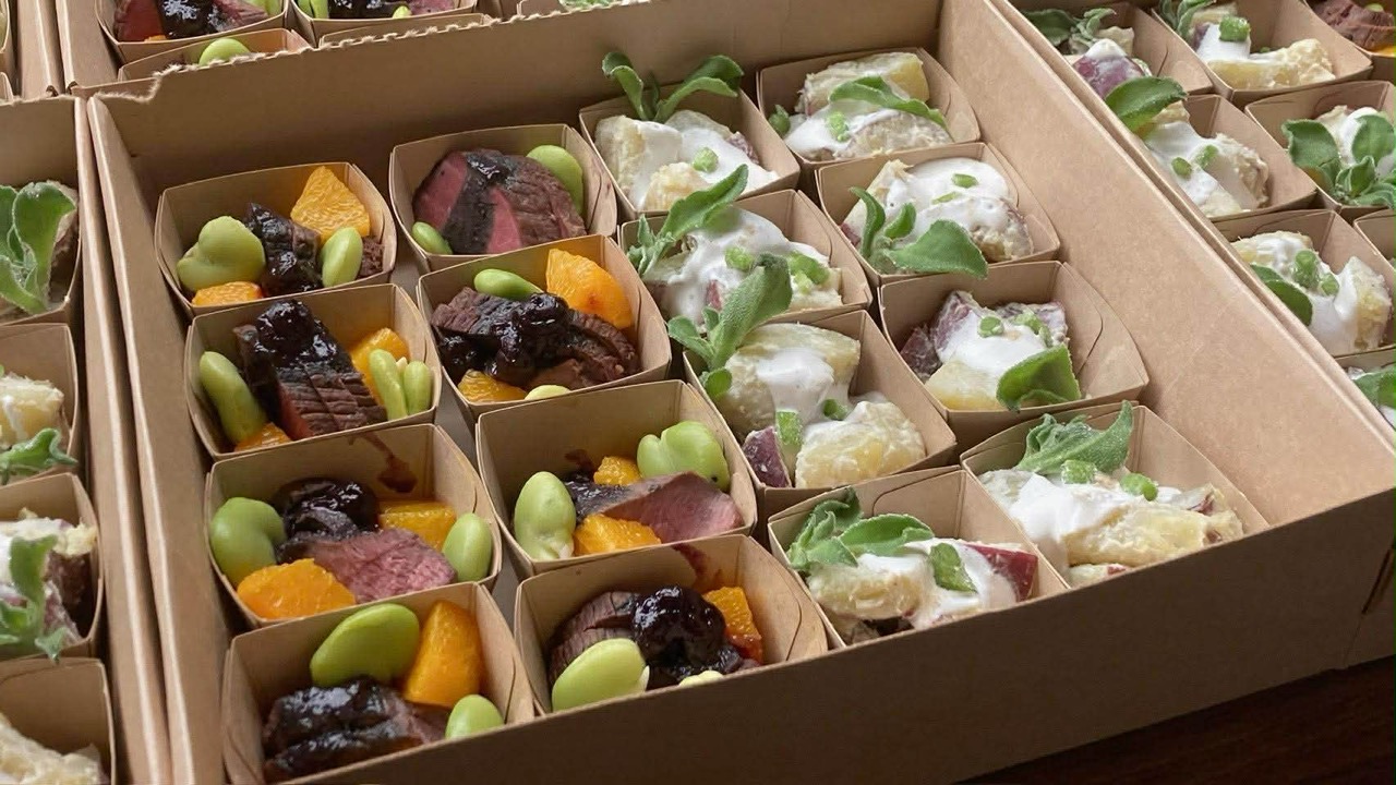 A box of fresh food in individual portions at KIGI restaurant, Tokyo