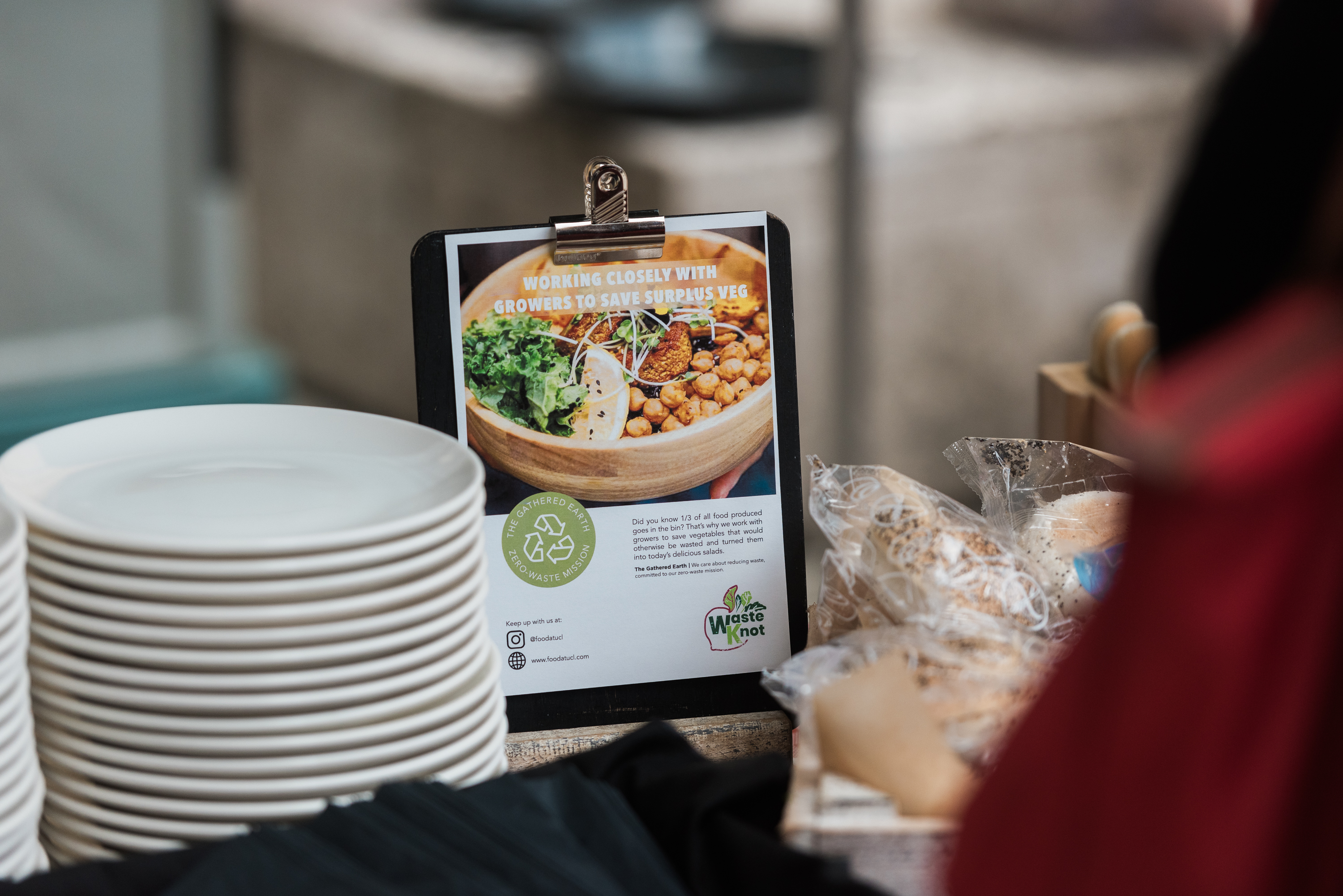 Waste Knot signage explaining how they're working with suppliers to reduce food waste