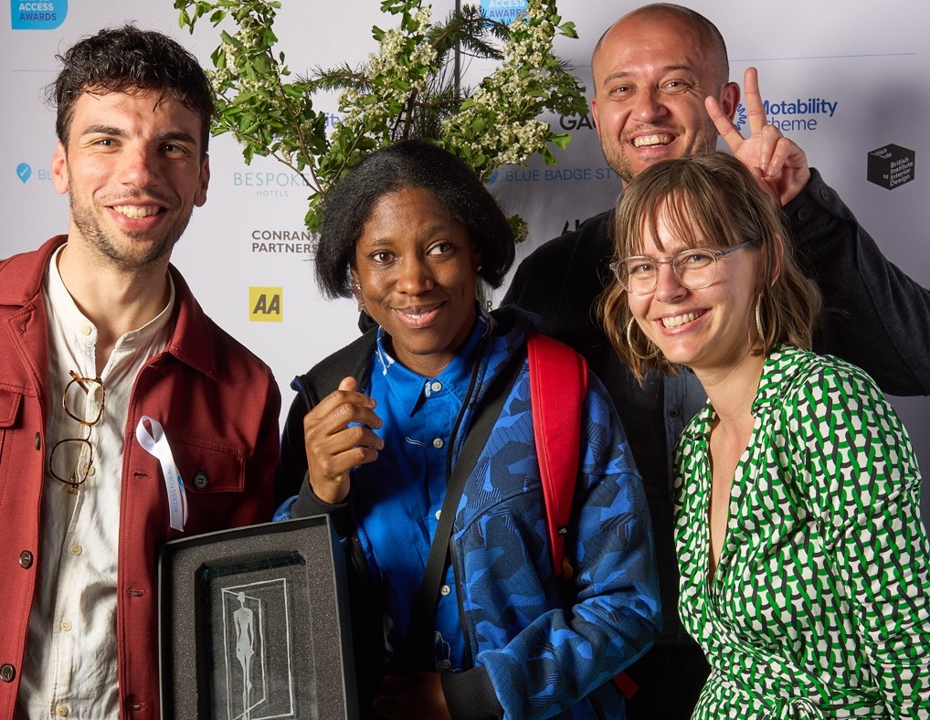 Jacopo Correnti and three other team members from Oriole bar with their trophy at the Blue Badge Awards