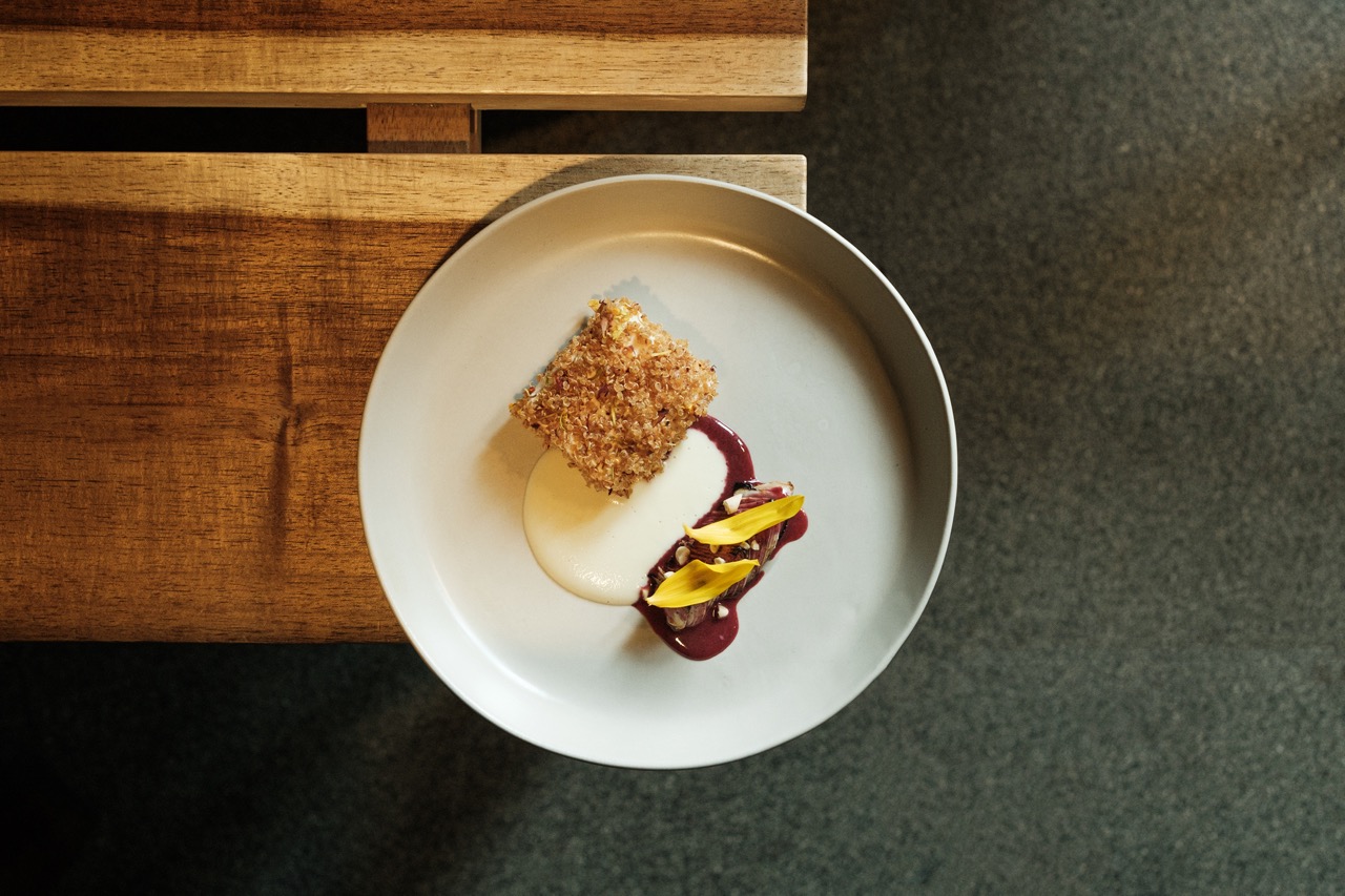 Overhead shot of beautiful food on white plate