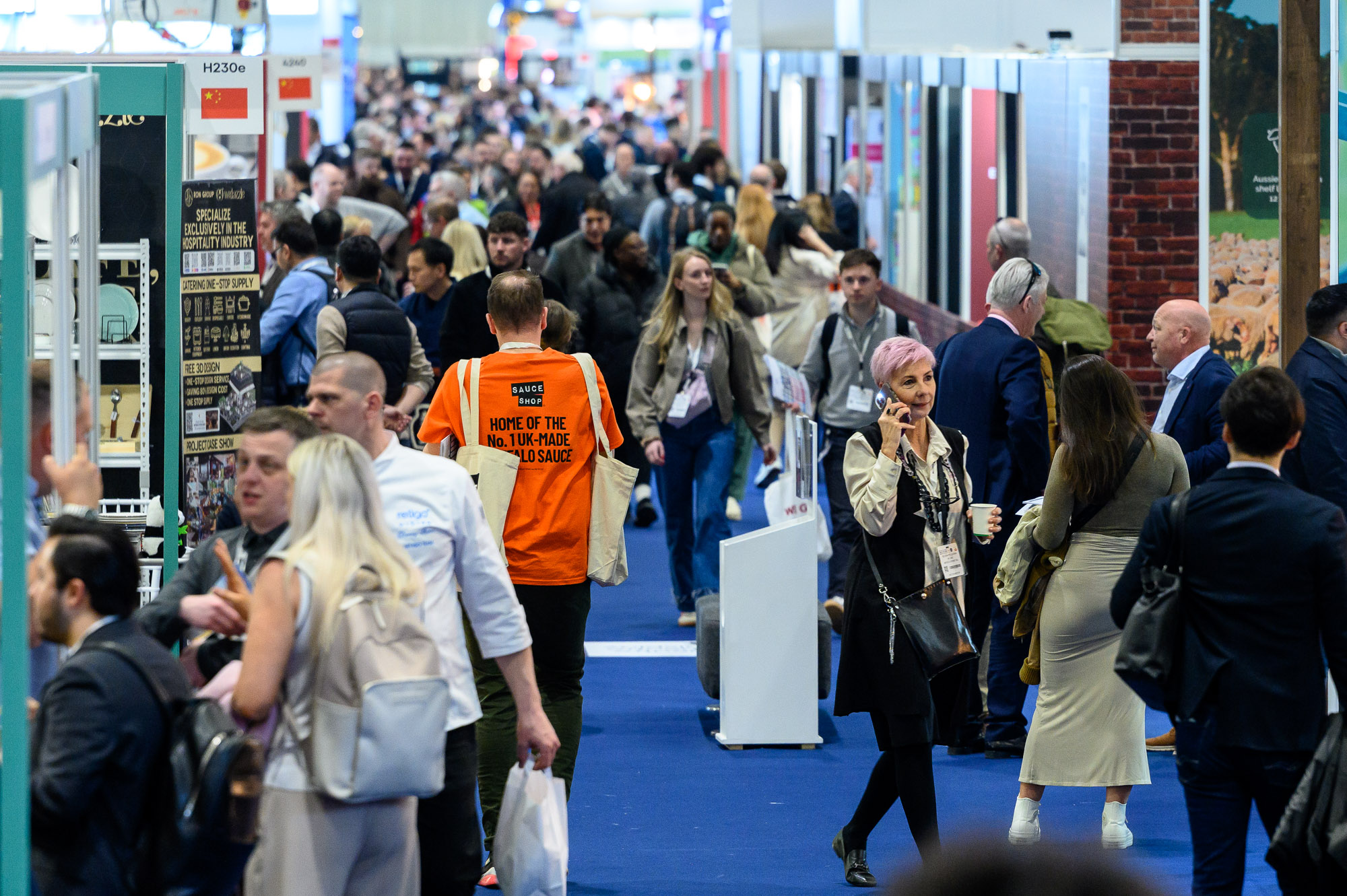 Crowds in the exhibition hall at London's Hotel, Restaurant & Catering show