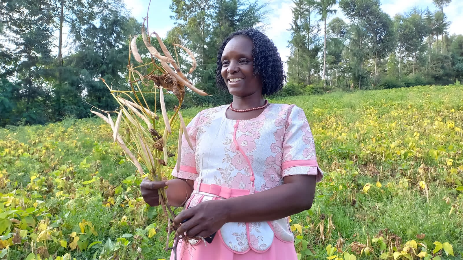 A woman bean farmer in the field in Kenya