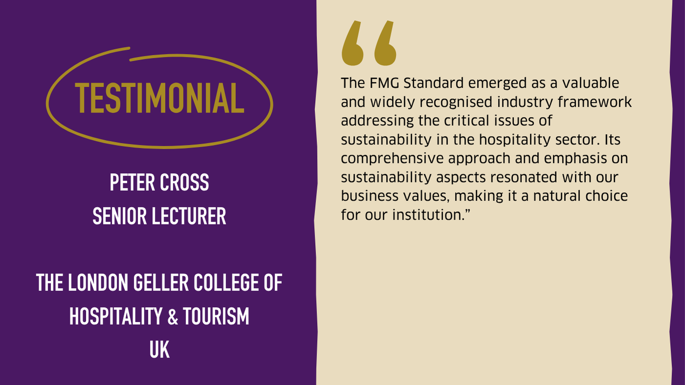 Testimonial graphic from The London Geller College Of Hospitality And Tourism